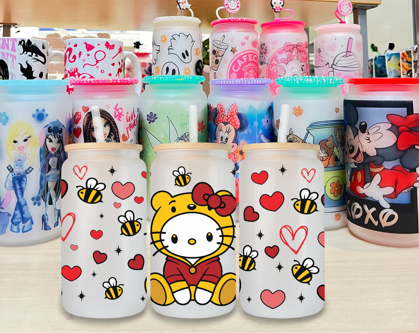 Hello Kitty Pooh Glass Cup