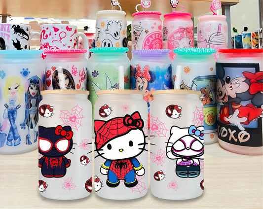 Hello Kitty Spider-Man Glass Cup