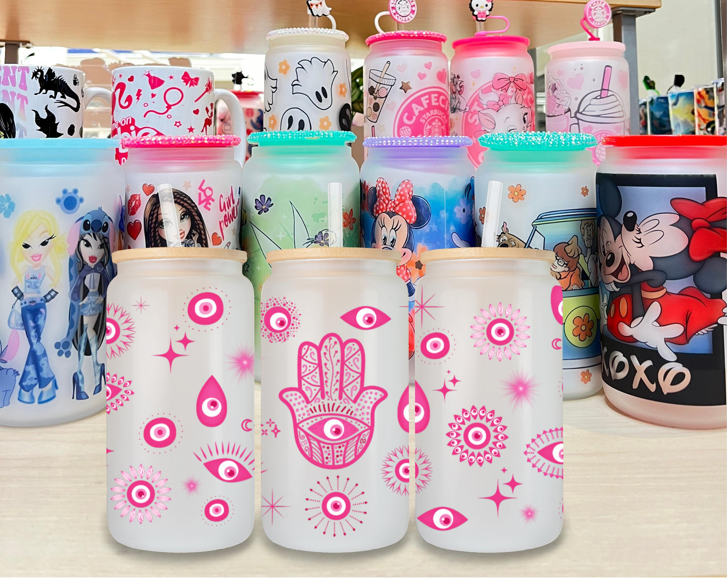 Pink Evil Eye Glass Cup