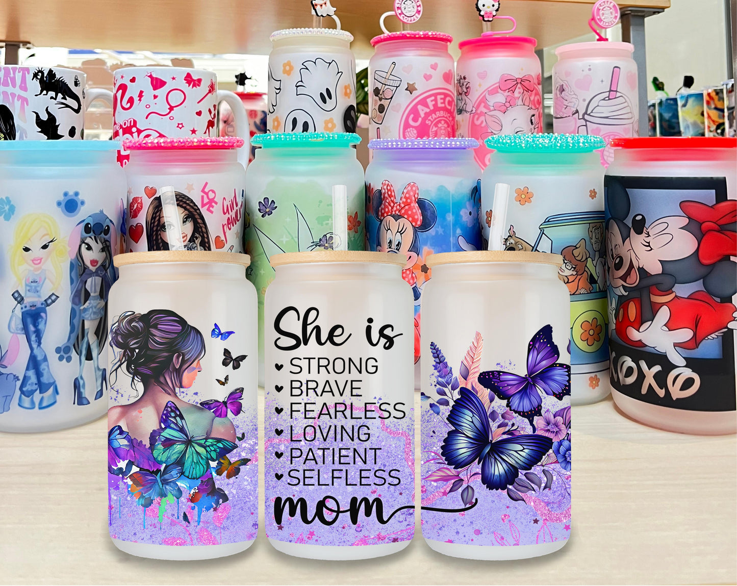 She Is Mom Glass Cup