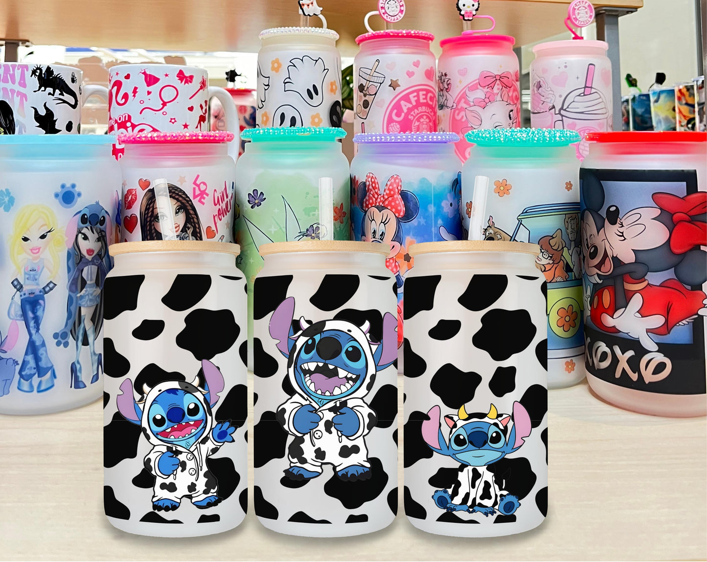 Stitch Cow Glass Cup