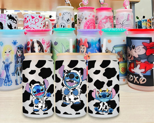 Stitch Cow Glass Cup