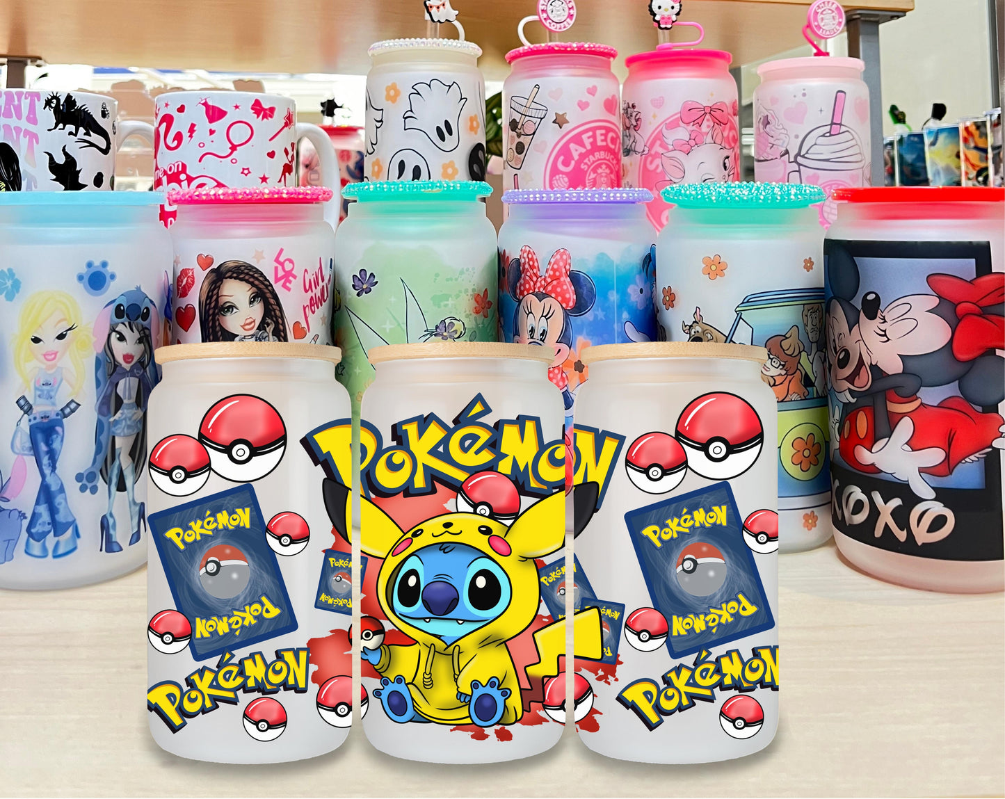 Stitch Pokemon Glass Cup