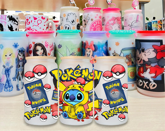 Stitch Pokemon Glass Cup